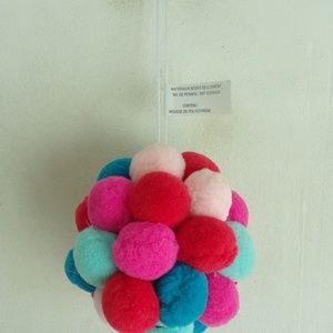 Christmas Ornament Pom Pom Ball Pink Red Blue Soft